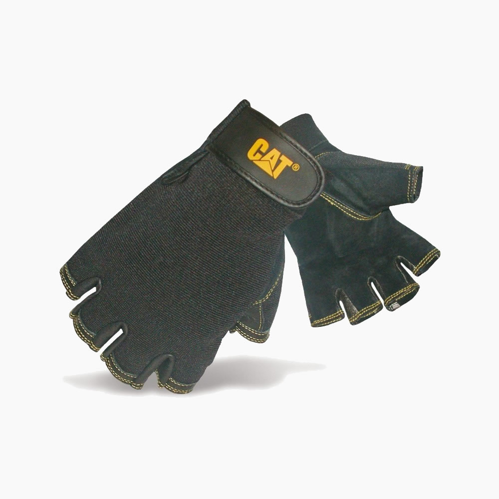 CAT Black Leather Fingerless Gloves